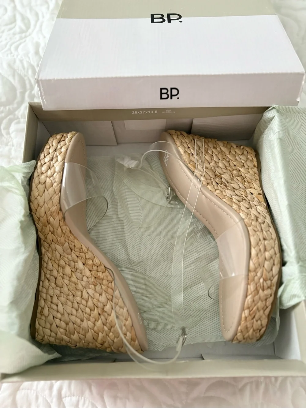 BP Ginny Espadrille Clear-Strap Ankle Strap Wedge Sandal
